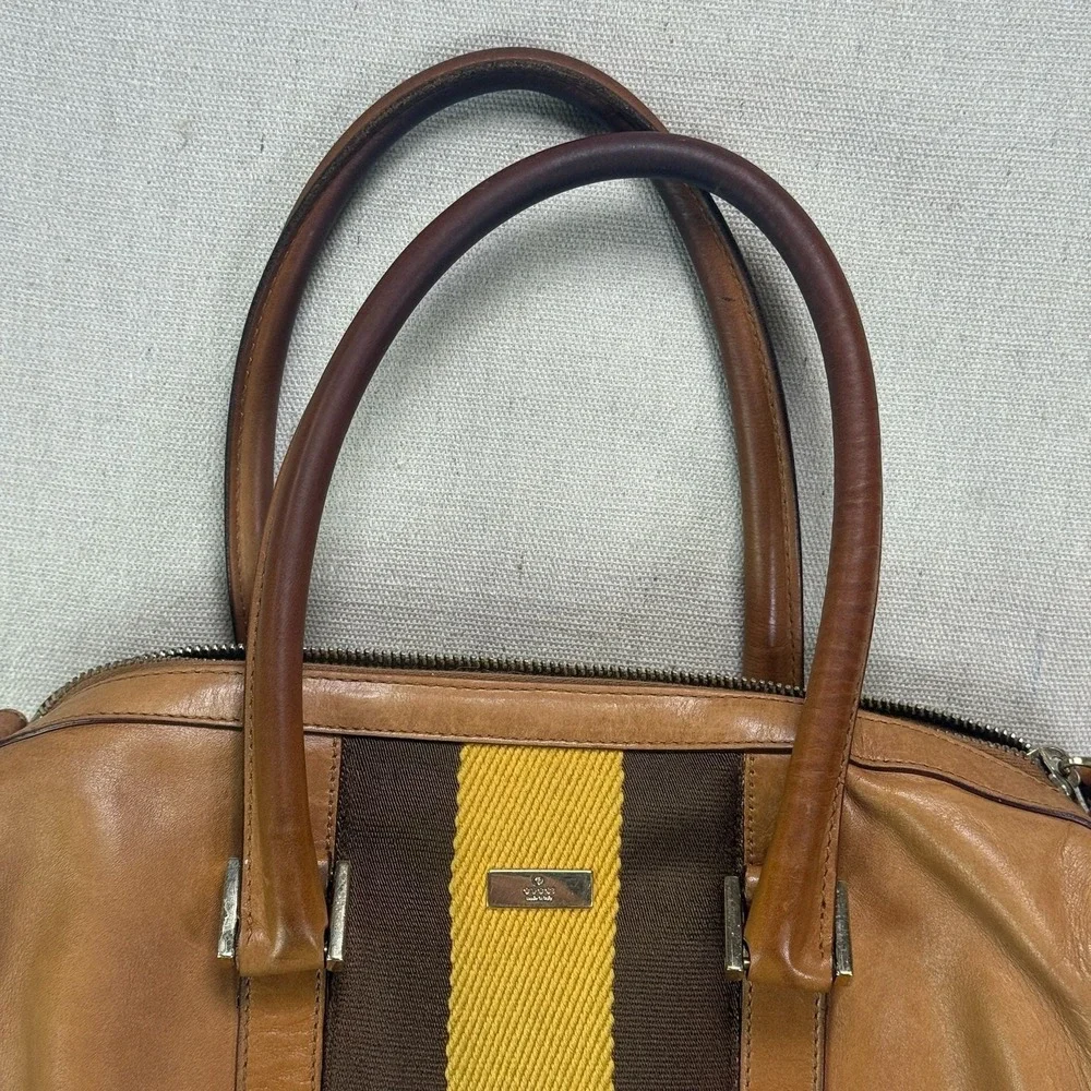 Vintage‎ Gucci Sherry Line Leather Boston Bag Tan Brown
